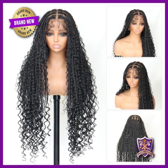 36 Inch Synthetic Braided Wig Full Lace Knotless Bohemian Curly Ends